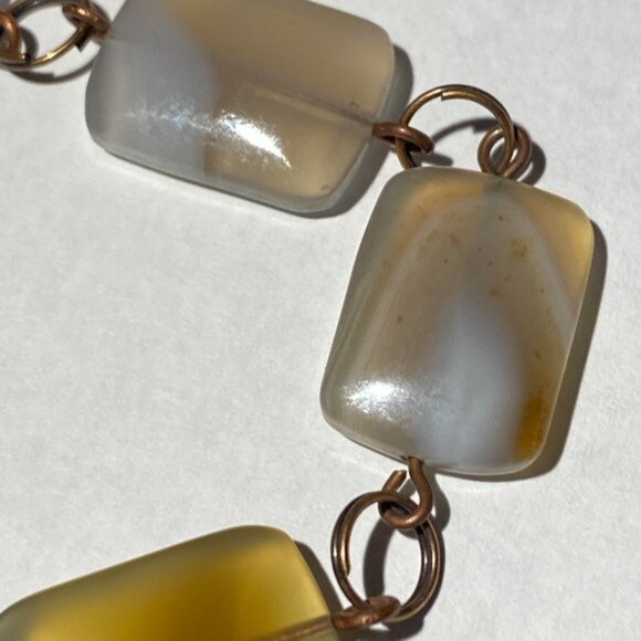 Geometric Earthy Agate Necklace, Rustic Genuine Gemstone Copper Link Necklace - Picture 9 of 12